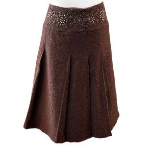 Ann Taylor for Loft Brown Embellished Mid Length Skirt Wool Blend Size 6